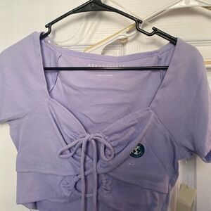 Aeropostale Purple Tie-Front Fitted Blouse